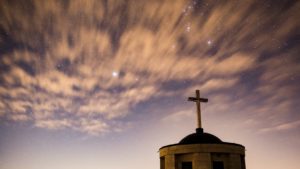 Clouds in the Sky Above Church with Cross Christian Stock Image